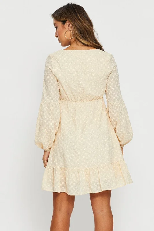 Beige Mini Dress Long Sleeve