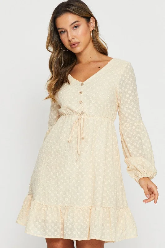 Beige Mini Dress Long Sleeve