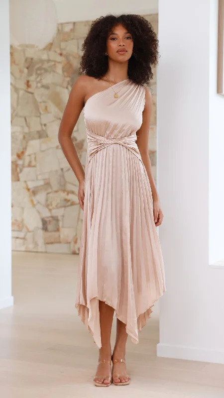 Cali One Shoulder Midi Dress - Champagne