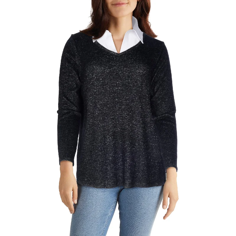 Classic Editions Women's Classic Flair Long Sleeve Fooler Knit Sweater