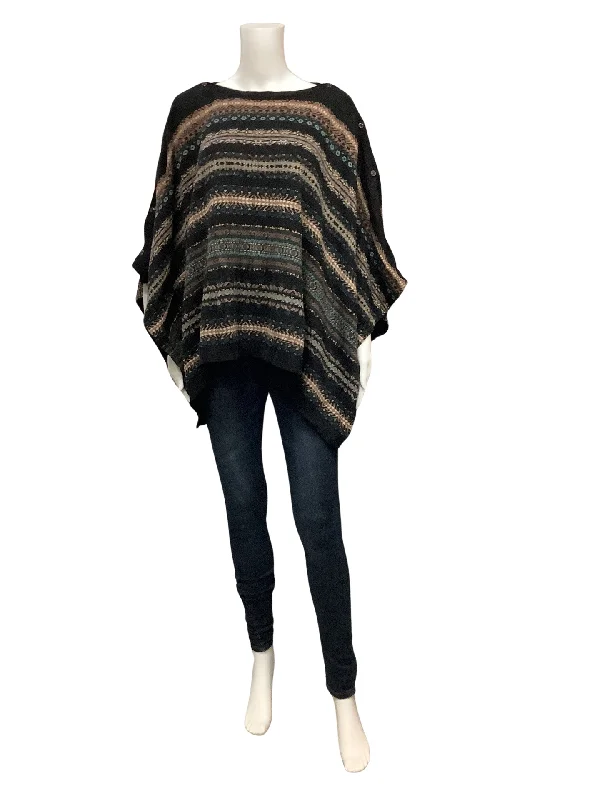 J Jill Women's Poncho Black Print Size: OS