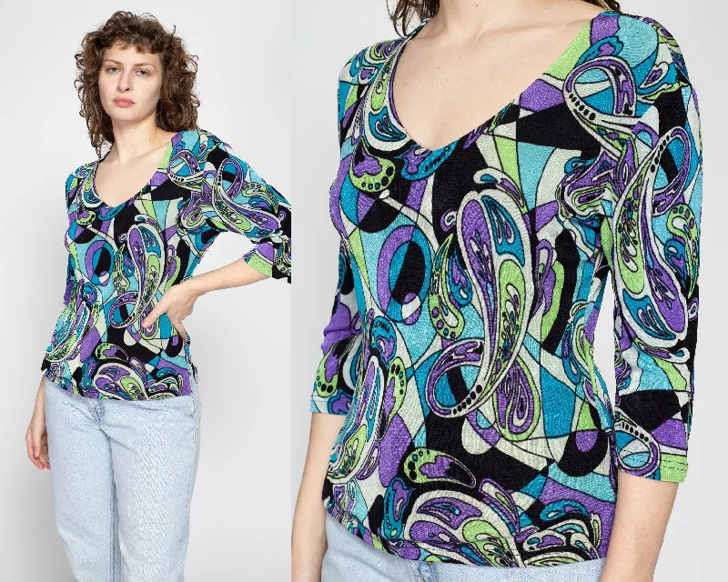 Large 90s Slinky Psychedelic Paisley Print Top