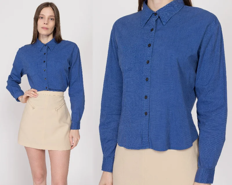 Medium 90s Blue Soft Cotton Collared Shirt