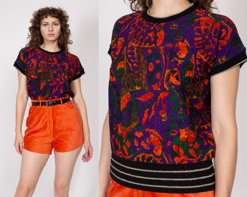 Medium 90s Purple & Orange Batik Abstract Print Top