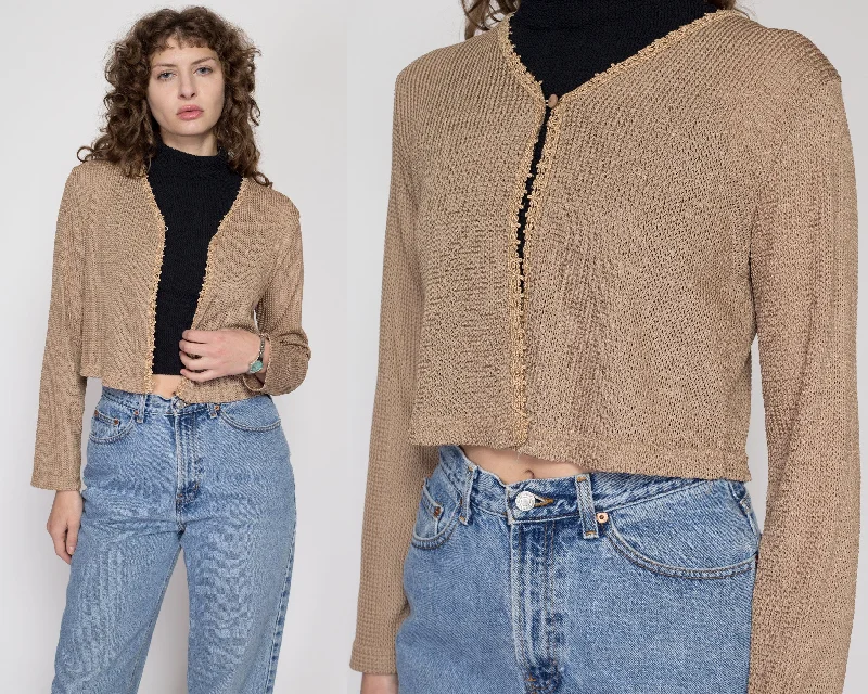 Medium 90s Tan Ribbon Knit Open Fit Crop Top