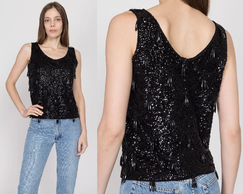 Sm-Med 1950s Black Beaded Tassel Top