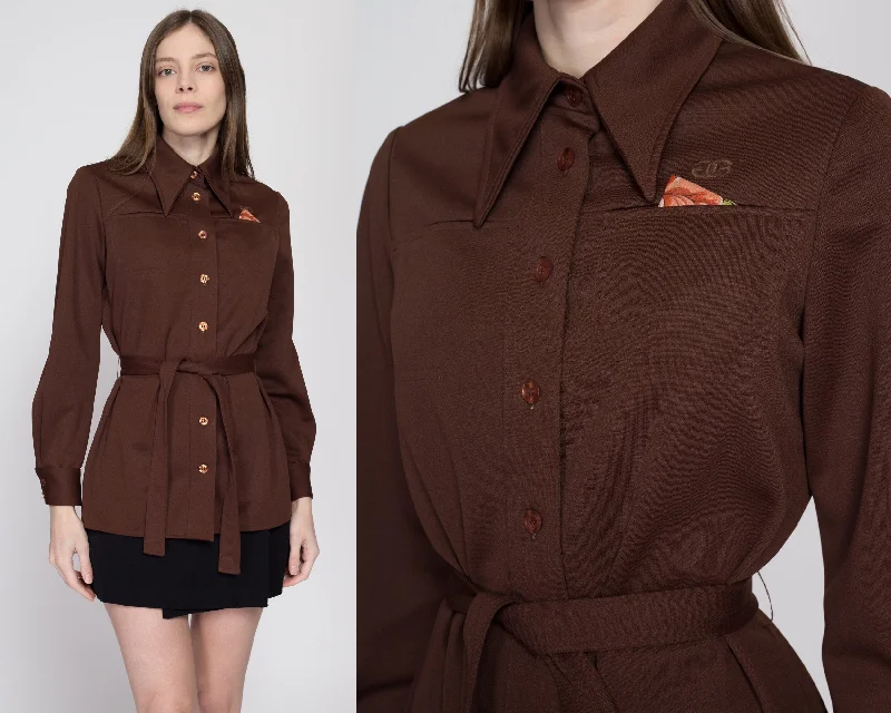 Small 70s Givenchy Sport Chocolate Brown Belted Collared Shirt