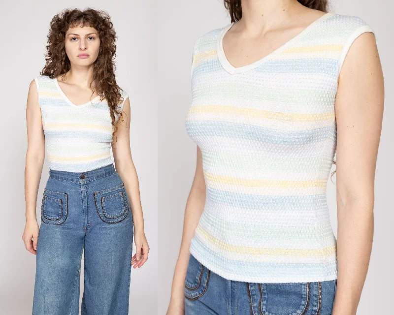 Small 80s Wrangler Pastel Striped Knit Sleeveless Top