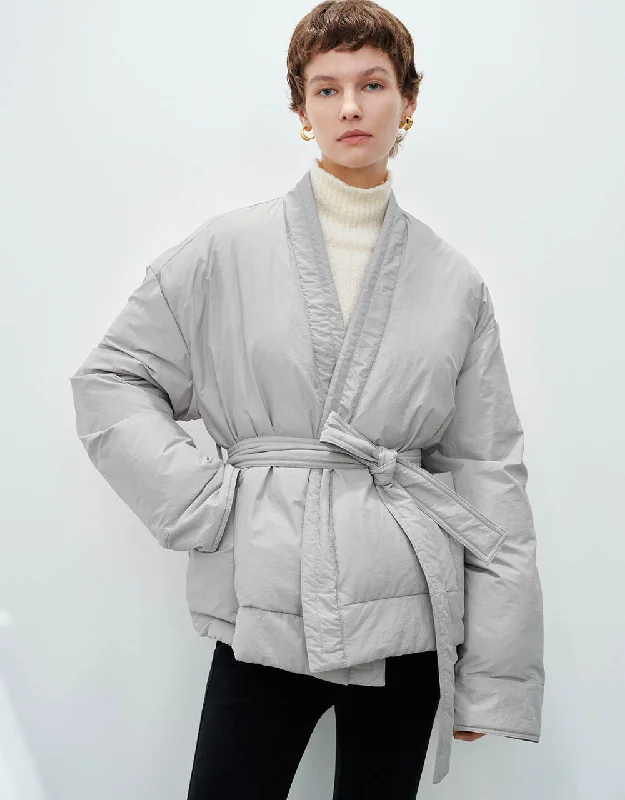 V-Neck Padded Coat With Belt