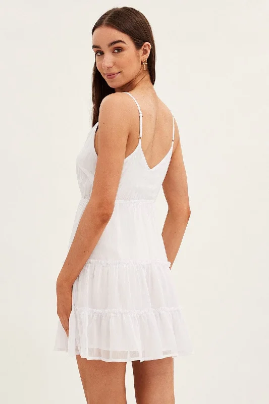 White Tiered Dress V Neck Sleeveless