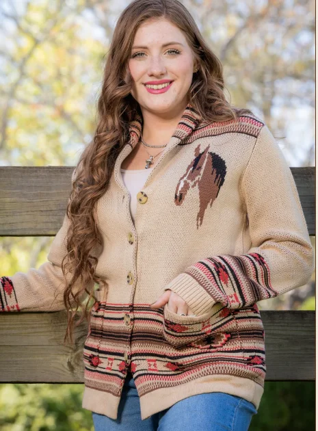 Women's Cash Horse Head Retro Cardigan