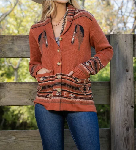 Women's Cash Horse Head Retro Cardigan