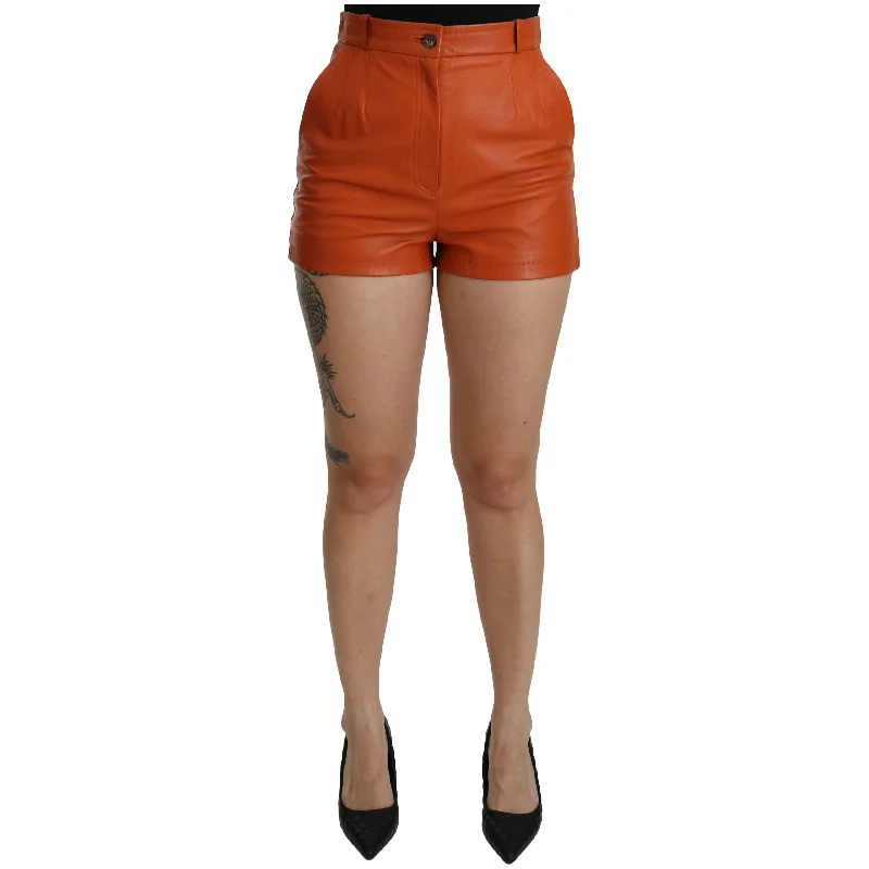 Dolce & Gabbana Chic Orange Leather High Waist Hot Pants