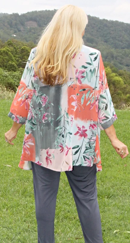 Edwina Edge to Edge Jacket Floral Coral| Charcoal