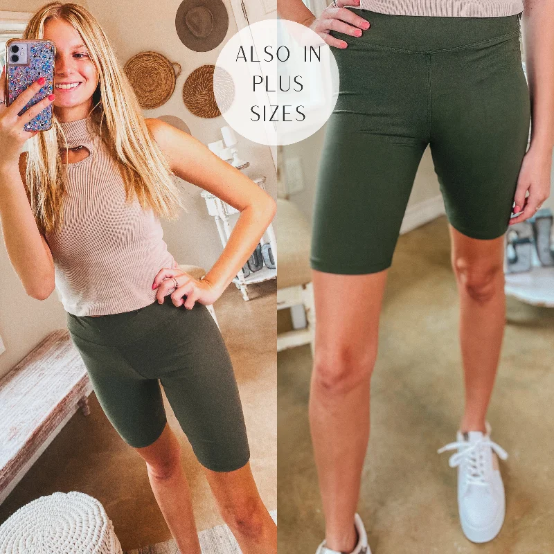 Finish Strong High Waist Biker Shorts in Olive