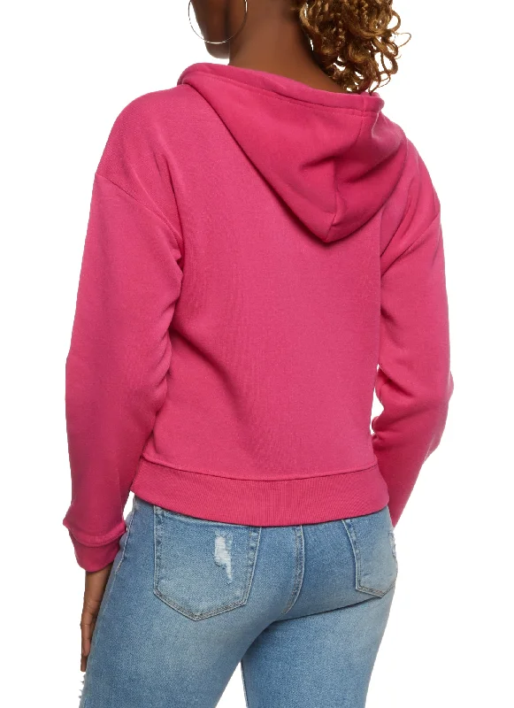 Fleece Solid Zip Front Hoodie