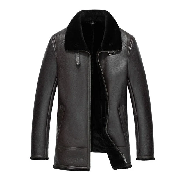 Gours Winter Genuine Leather Jackets Men Casual Black Real Sheepskin Long Shearling Coat with Natural Wool Lining Warm GSJF1850R