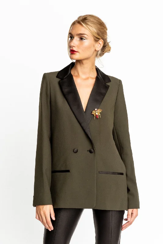 Military Green with Satin Contrast Clair Blazer