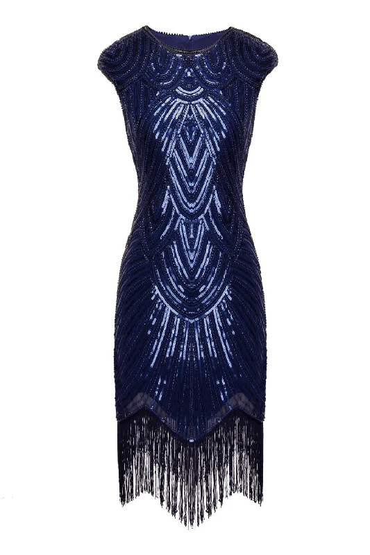 Navy Sequin 1920s Fringe Flapper Dress