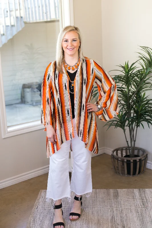 Southwestern Sunrise Serape Print Sheer Kimono in Orange and Beige