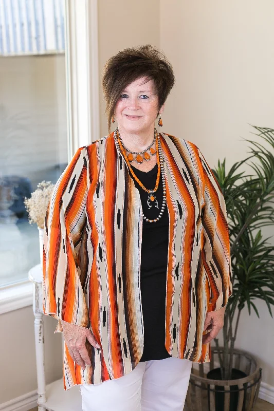 Southwestern Sunrise Serape Print Sheer Kimono in Orange and Beige