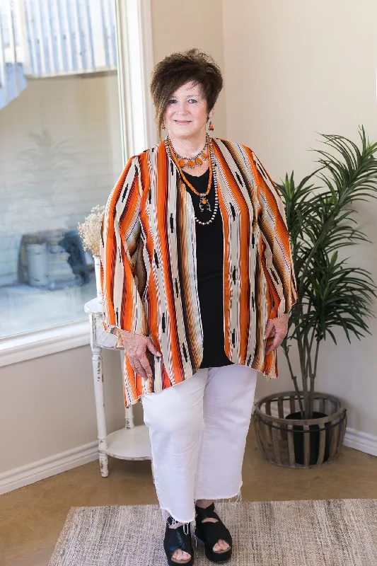 Southwestern Sunrise Serape Print Sheer Kimono in Orange and Beige