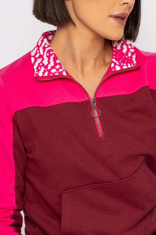 Pink 1/4 Zip Pocket Sweatshirt