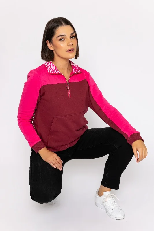 Pink 1/4 Zip Pocket Sweatshirt