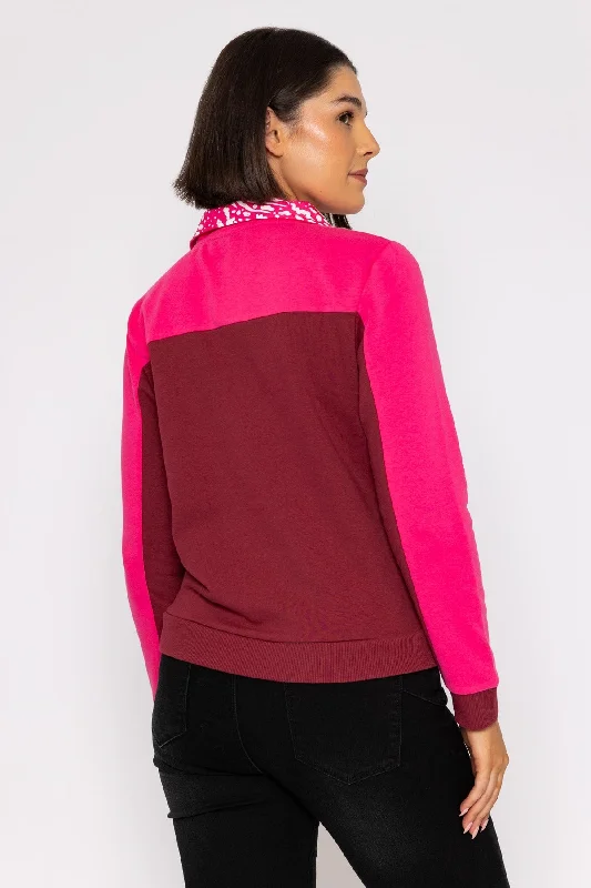 Pink 1/4 Zip Pocket Sweatshirt