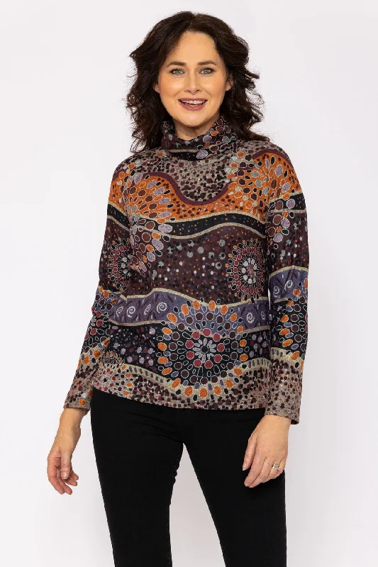 Printed Cowl Neck Top in Rust