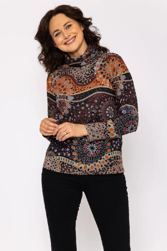 Printed Cowl Neck Top in Rust