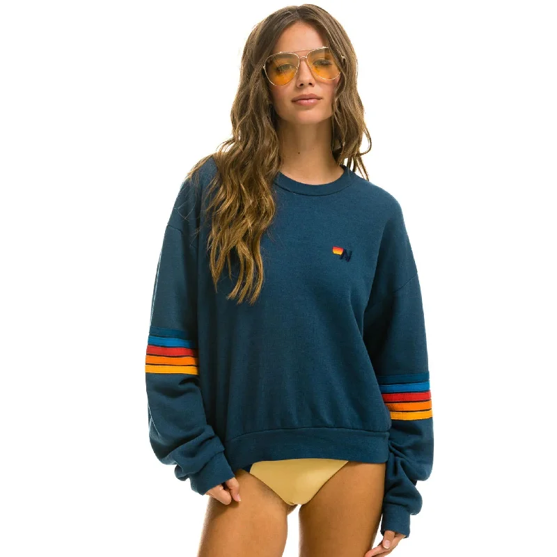 Rainbow Stitch Sleeve Crew Sweatshirt (Deep Ocean 2)