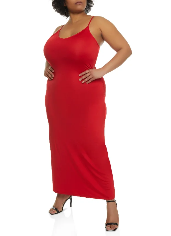 Plus Size Scoop Neck Bodycon Maxi Dress