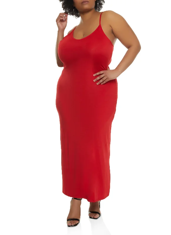 Plus Size Scoop Neck Bodycon Maxi Dress