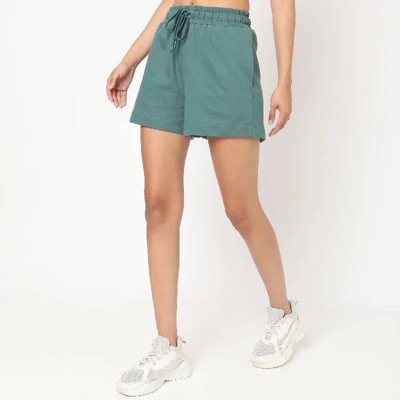 Relaxed Fit Solid High Rise Shorts