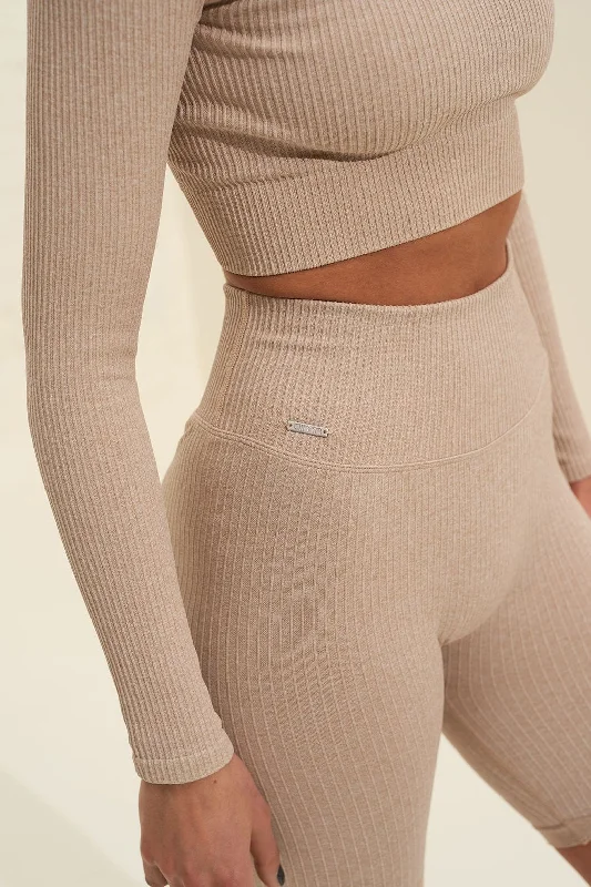 Ribbed Seamless Biker Short | Beige