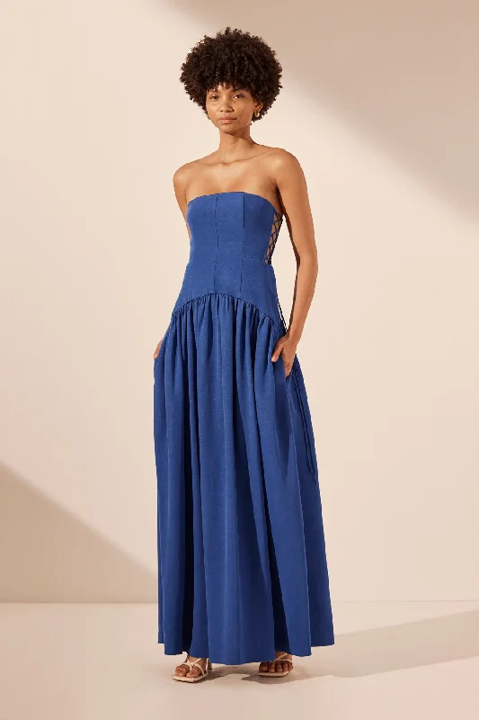 VENTO LACE UP STRAPLESS MAXI DRESS - COBALT