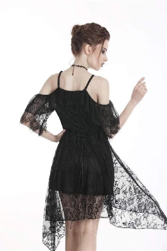 Women's Goth Off-Shoulder Lace Black Little Dress With Irregular Hem