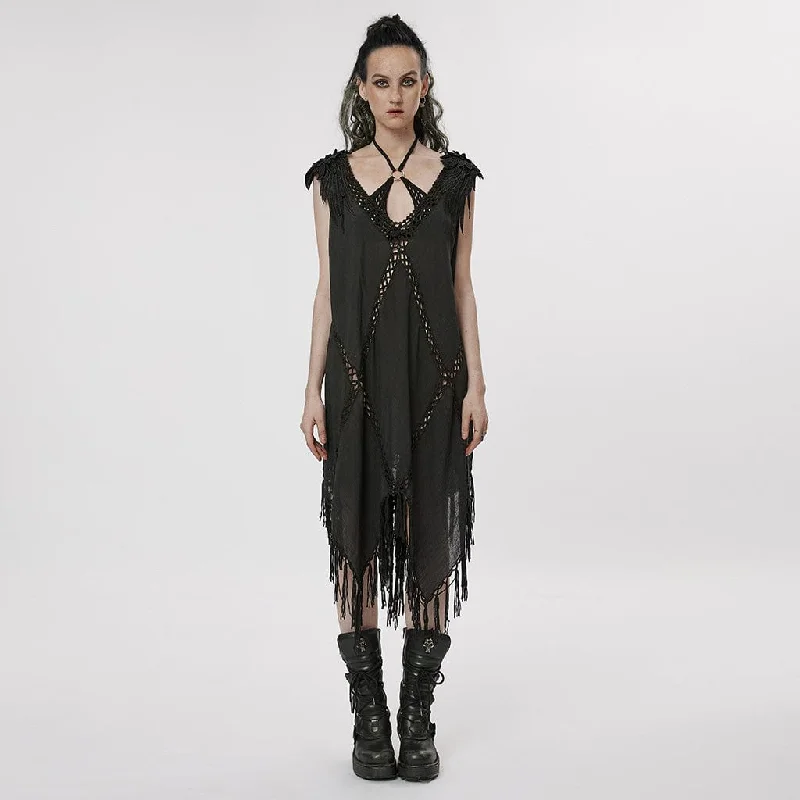 Women's Gothic Feather Tassels Dress