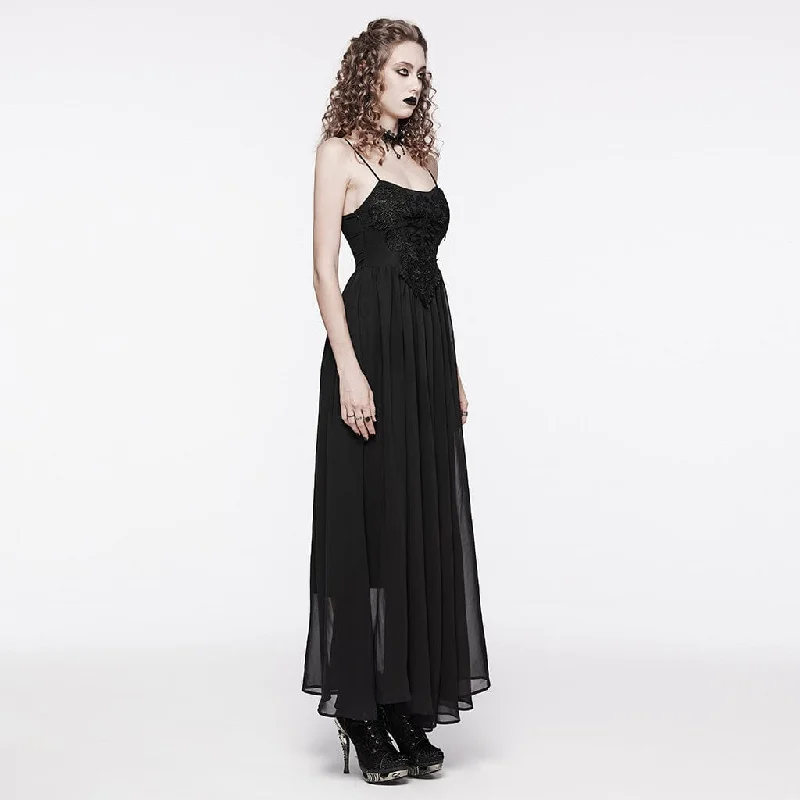 Women's Gothic Floral Embroidered Lace-up Slip Wedding Dress