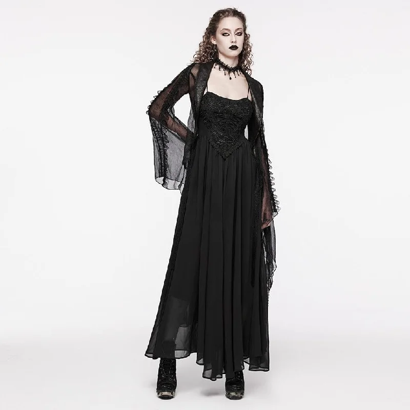 Women's Gothic Floral Embroidered Lace-up Slip Wedding Dress