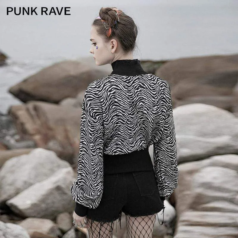 Women's Gothic High Collar Zebra-striped Short Sweatshirts