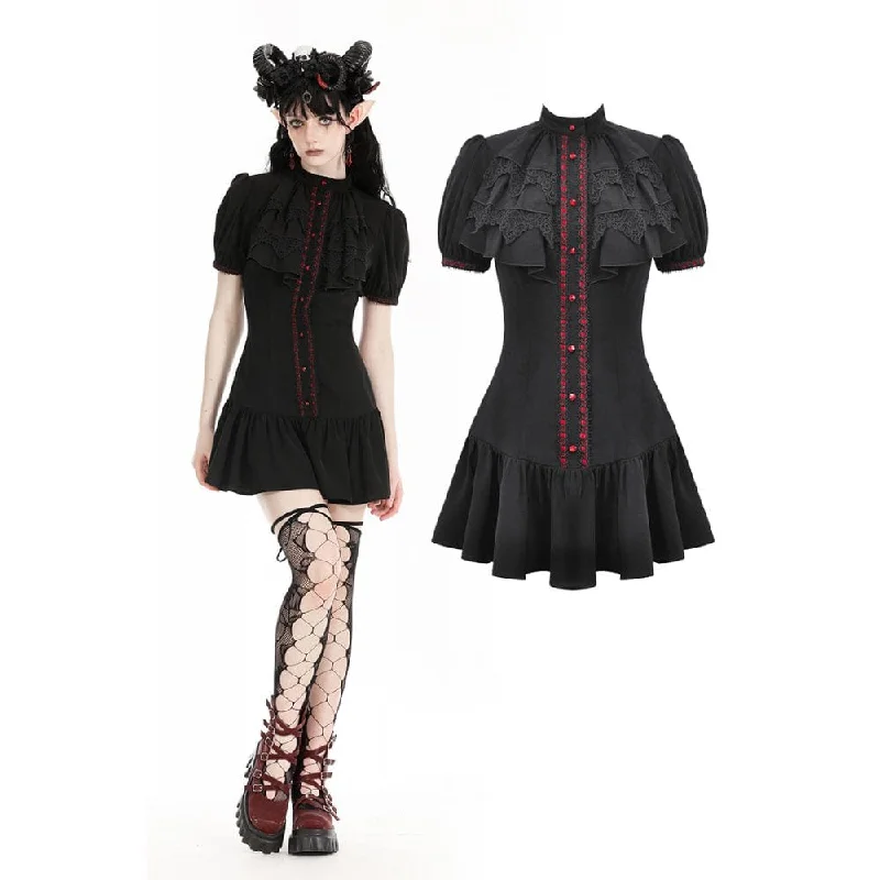 Women's Gothic Puff Sleeved Ruffled Grad Dress