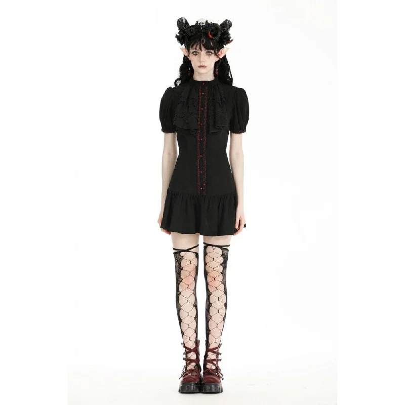 Women's Gothic Puff Sleeved Ruffled Grad Dress