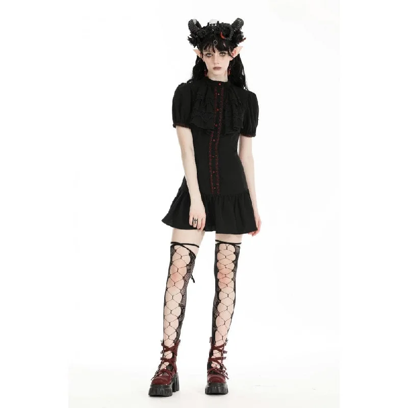 Women's Gothic Puff Sleeved Ruffled Grad Dress