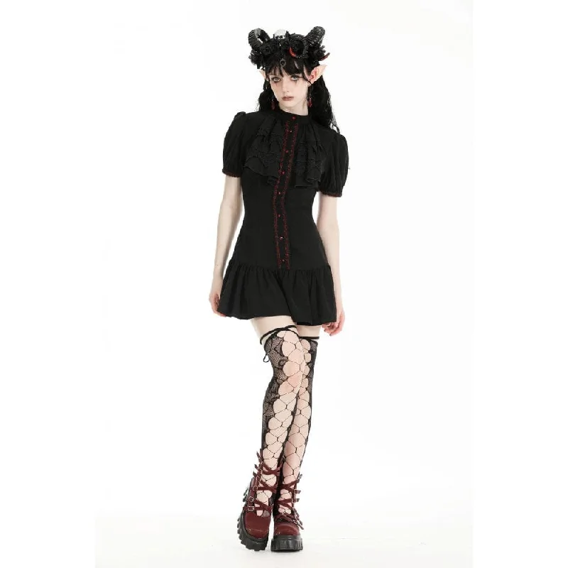 Women's Gothic Puff Sleeved Ruffled Grad Dress