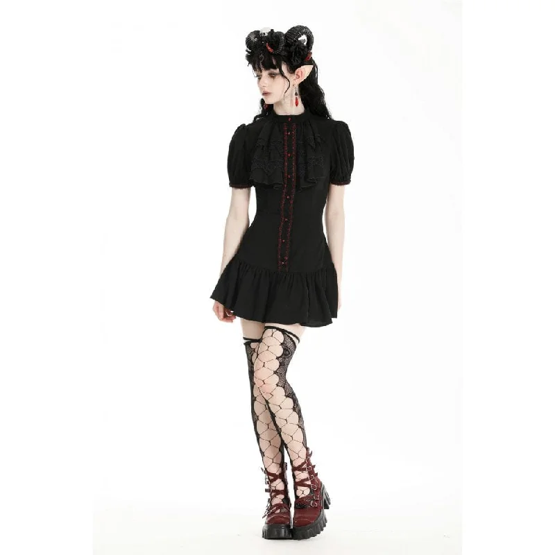 Women's Gothic Puff Sleeved Ruffled Grad Dress