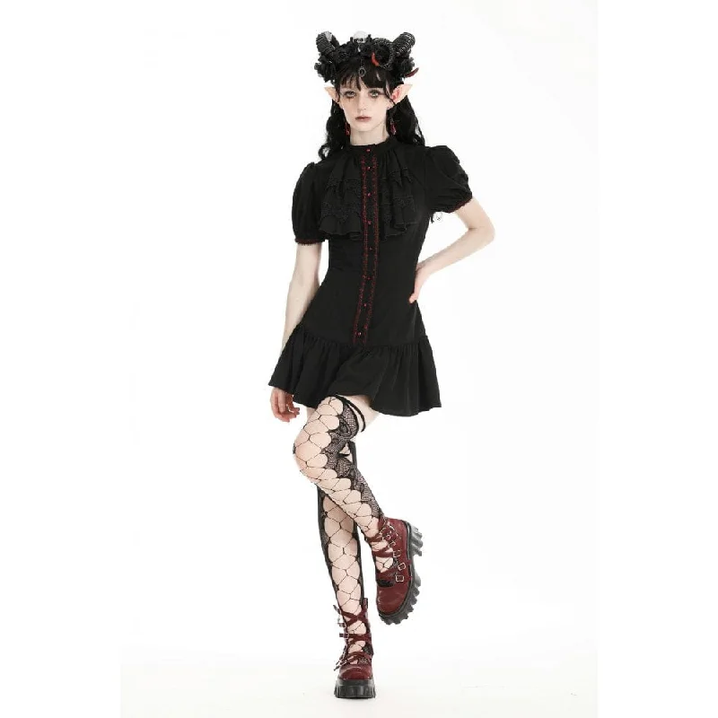 Women's Gothic Puff Sleeved Ruffled Grad Dress