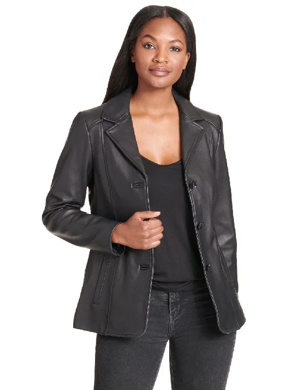 Women's Notch Collar Genuine Leather Jacket