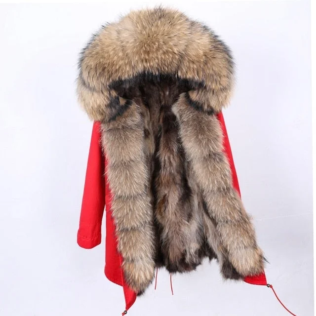 Women's Stylish Warm Winter Jacket with Natural Raccoon Fur Collar